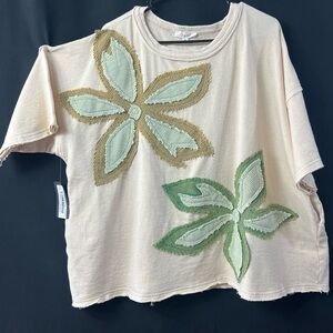 Oli & Hali  Floral Patch Tee - Cream and Green